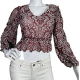 Sheer Burgundy Top with White Ornaments