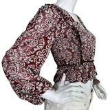 Sheer Burgundy Top with White Ornaments