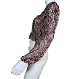 Sheer Burgundy Top with White Ornaments