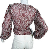 Sheer Burgundy Top with White Ornaments