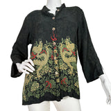 Black Asian-Inspired Button-Up Top with Dragon Embroidery