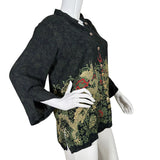 Black Asian-Inspired Button-Up Top with Dragon Embroidery