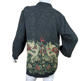 Black Asian-Inspired Button-Up Top with Dragon Embroidery