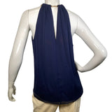 Silk Navy Blue Blouse with Golden Neck Chain