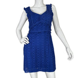 Blue Floral Embroidered Lace Dress