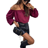 European &amp; American Women's Spring/Summer New Long-Sleeve Off-Shoulder Bandeau Halter Top